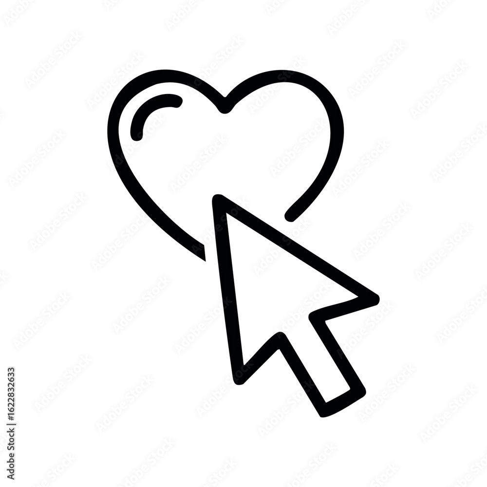 Poster minimalist heart and cursor icon design for tech and love themes – stock vector icon in line style