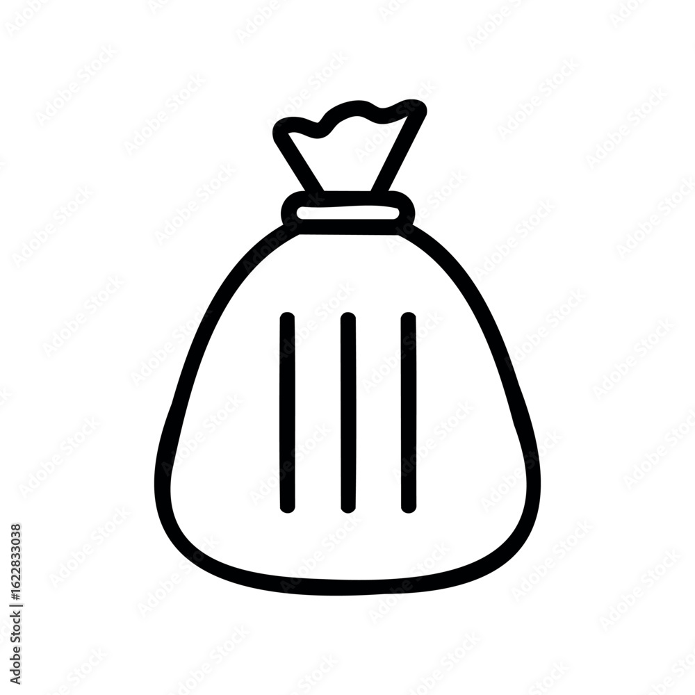 Poster simple line drawing of a closed bag with tied top – stock vector icon in line style