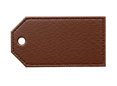 Brown leather luggage tag with hole isolated on transparent background - Powered by Adobe