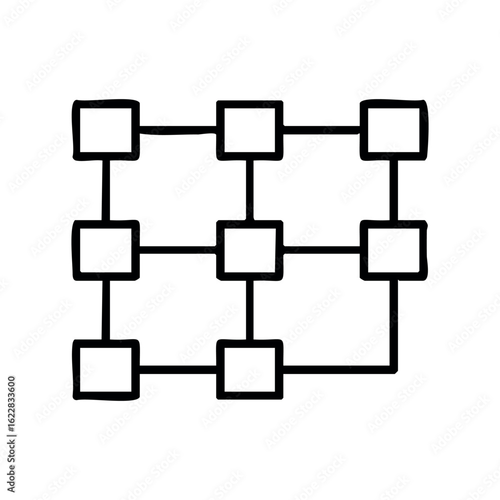Poster simple hand-drawn grid with interconnected squares – stock vector icon in line style