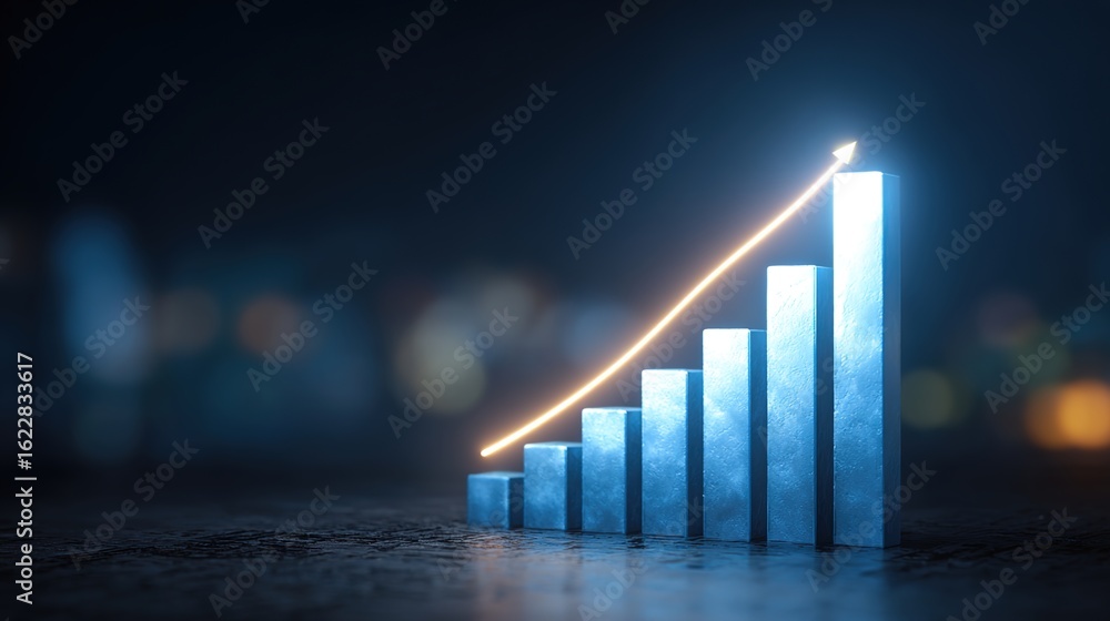 Poster rising bar graph: a modern bar graph illuminating an upward trend, signifying growth and prosperity.