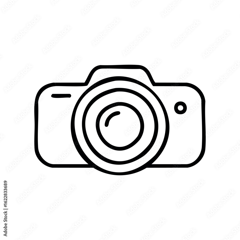 Poster simple black and white camera icon with lens and buttons – stock vector icon in line style