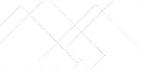 Obraz premium Abstract white background design with layers of textured white transparent material in triangle and squares shapes. White color technology concept geometric line vector white light grey background. 