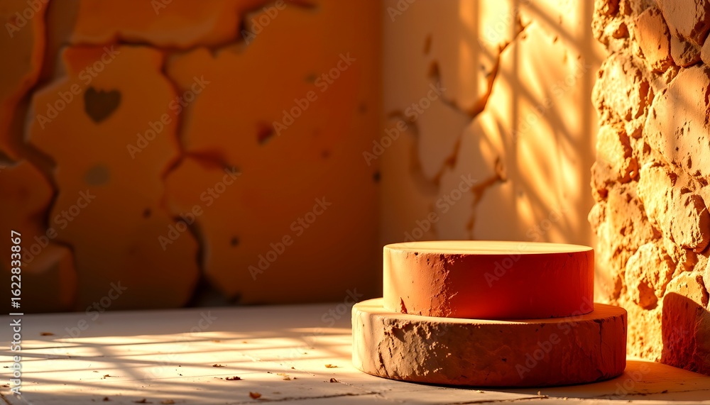 Poster rustic textured wall and brick podium displaying product or objects