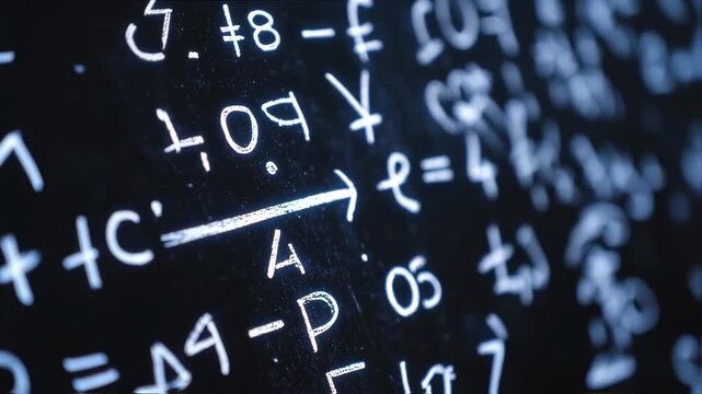 Closeup of Chalkboard with Mathematical Equations and Formulas in Bright Lighting