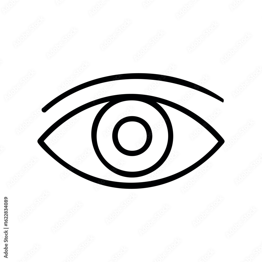 Poster simple eye icon with bold lines and circular pupil design – stock vector icon in line style