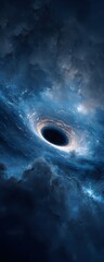 Mysterious black hole swirling in deep space with galactic clouds and stars

