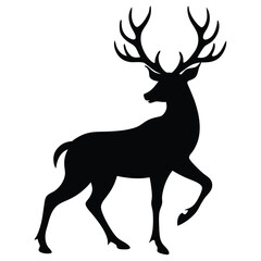Elegant black stag silhouette deer white