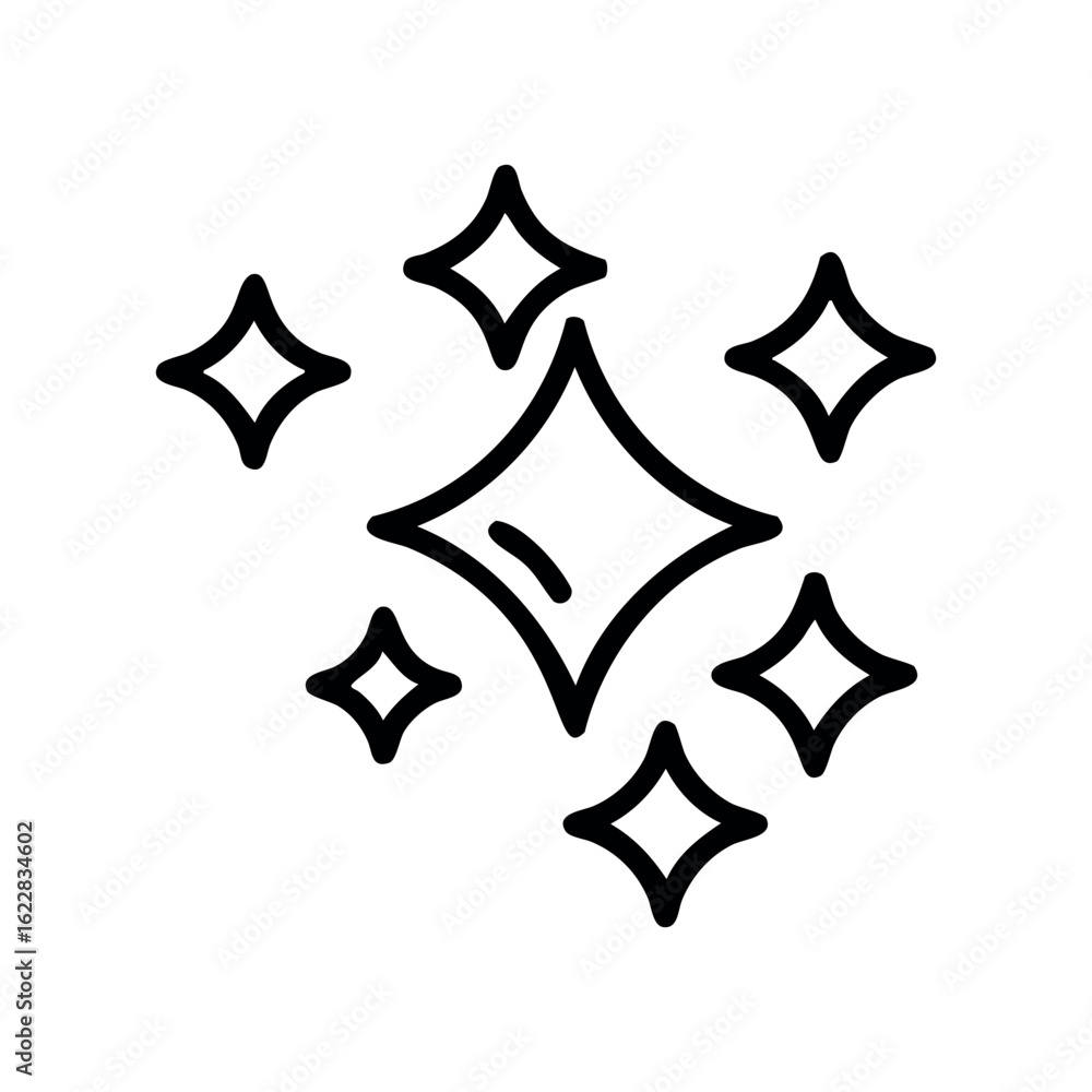 Poster stylized starburst line art with decorative sparkles and stars – stock vector icon in line style