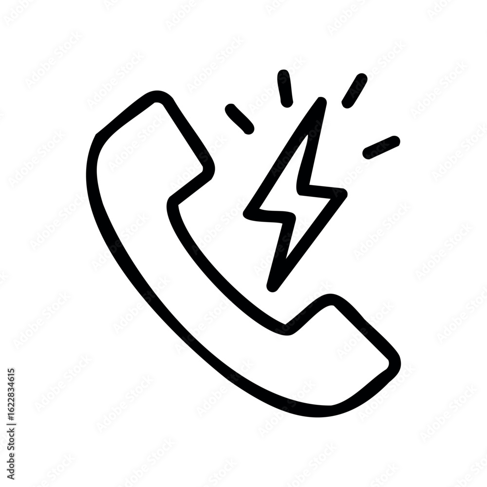 Poster black and white phone icon with check mark for communication – stock vector icon in line style
