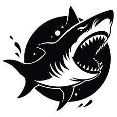 Fierce black shark open mouth white water