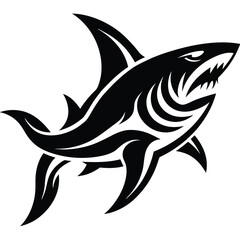 Fierce Black Shark Tribal Design white ocean