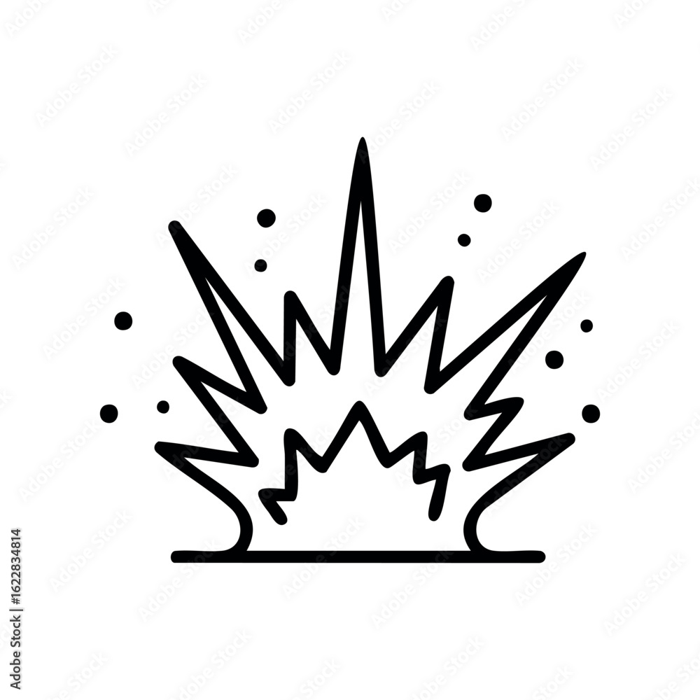 Poster cartoon explosion icon with dynamic blast lines and particles – stock vector icon in line style