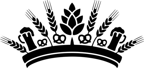 Black silhouette vector of a decorative Oktoberfest crown with beer