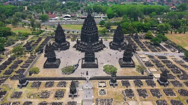 Drone view of Prambanan Hindu Temple in Central Java indonesia