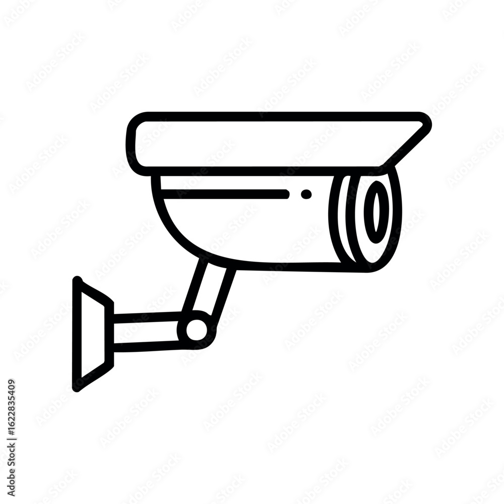 Poster minimalist line art of a modern security camera in profile view – stock vector icon in line style