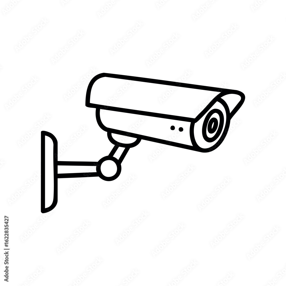 Poster security surveillance camera mounted on wall for monitoring – stock vector icon in line style