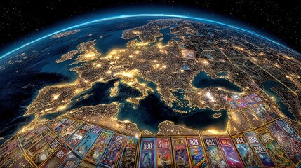Europe at Night From Space with Artistic Panels: A Stunning Visual Representation