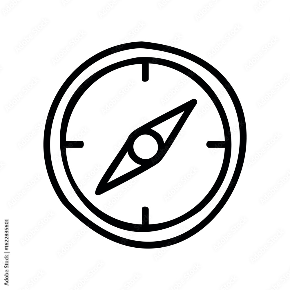 Poster simple black and white compass icon with directional arrow – stock vector icon in line style