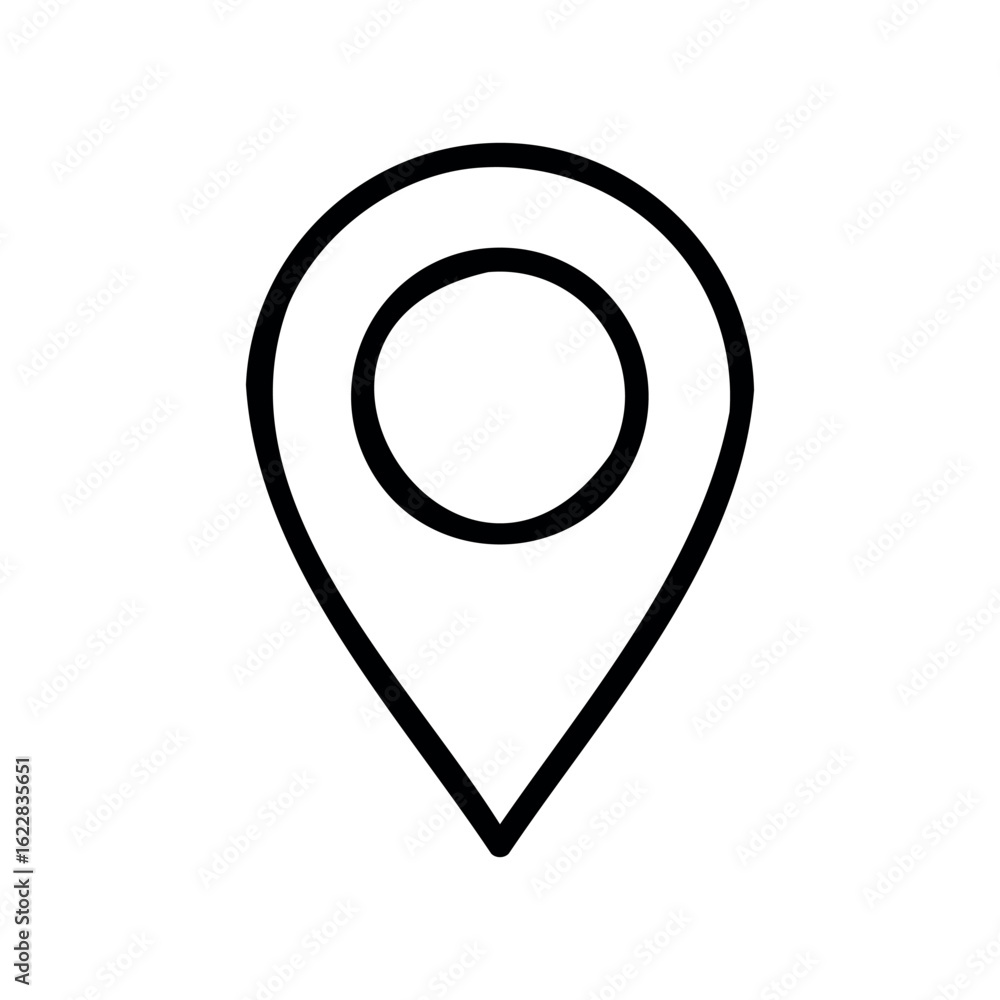 Poster simple location pin icon in black outline – stock vector icon in line style