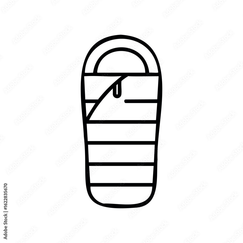 Poster outline drawing of a sleeping bag with zipper design – stock vector icon in line style