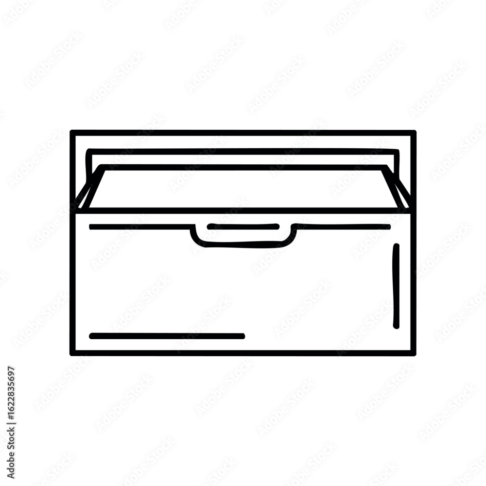 Poster hand-drawn outline of an open filing cabinet drawer – stock vector icon in line style