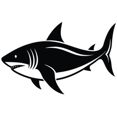 Stylized Black Shark Silhouette white ocean
