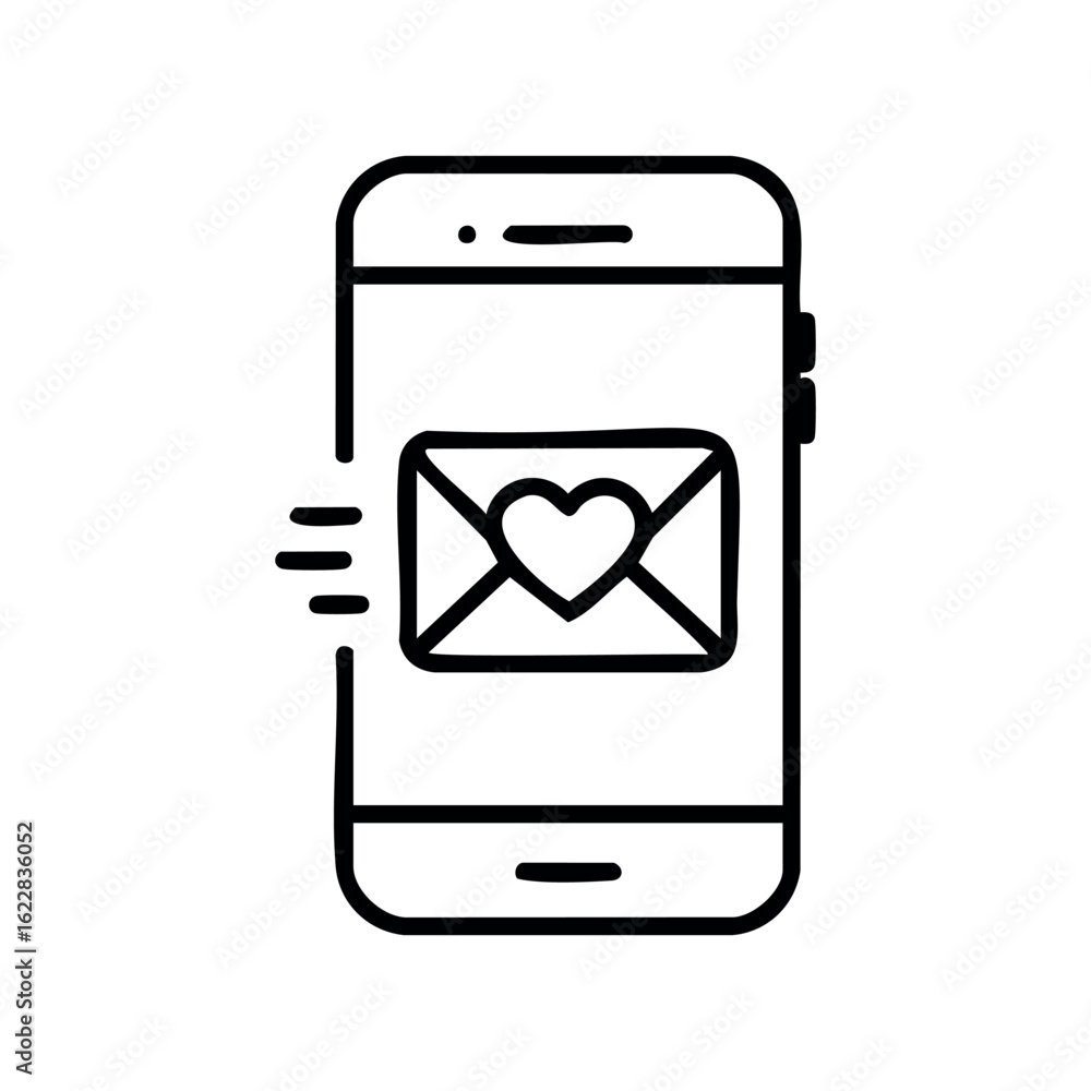 Aufkleber smartphone with heart email notification icon – stock vector icon in line style