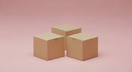 Obraz premium Cardboard boxes stacked on pink background ideal for minimalist product presentation business packaging and shipping concepts