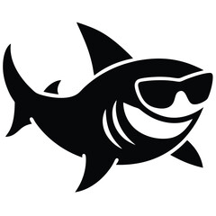 Stylized black shark wearing sunglasses silhouette