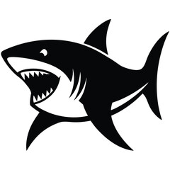 Stylized black shark with open mouth and sharp teeth
