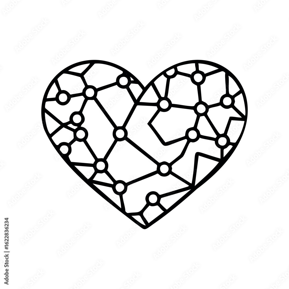 Poster abstract geometric mosaic heart with connected circles – stock vector icon in line style