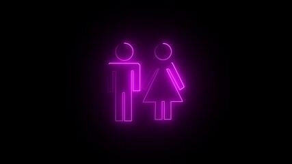 glowing neon purple color people animation icon man person contact sign symbol on black background Women and man animation by neon icon on black background.4k motion video.