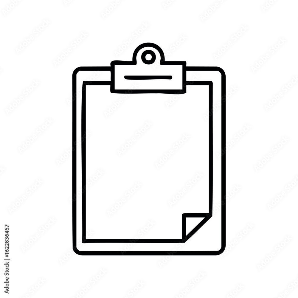 Poster simple line art of a clipboard with blank paper and clip – stock vector icon in line style