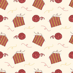 Autumn Seamless Knitting Pattern with Yarn Balls and Cozy Wool Textures for Textile Design, Gift Wrap, Apparel Prints, Planner , and Social Media Backgrounds