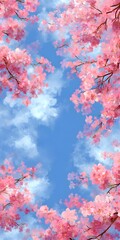 Beautiful cherry blossoms with blue sky in spring illustration
