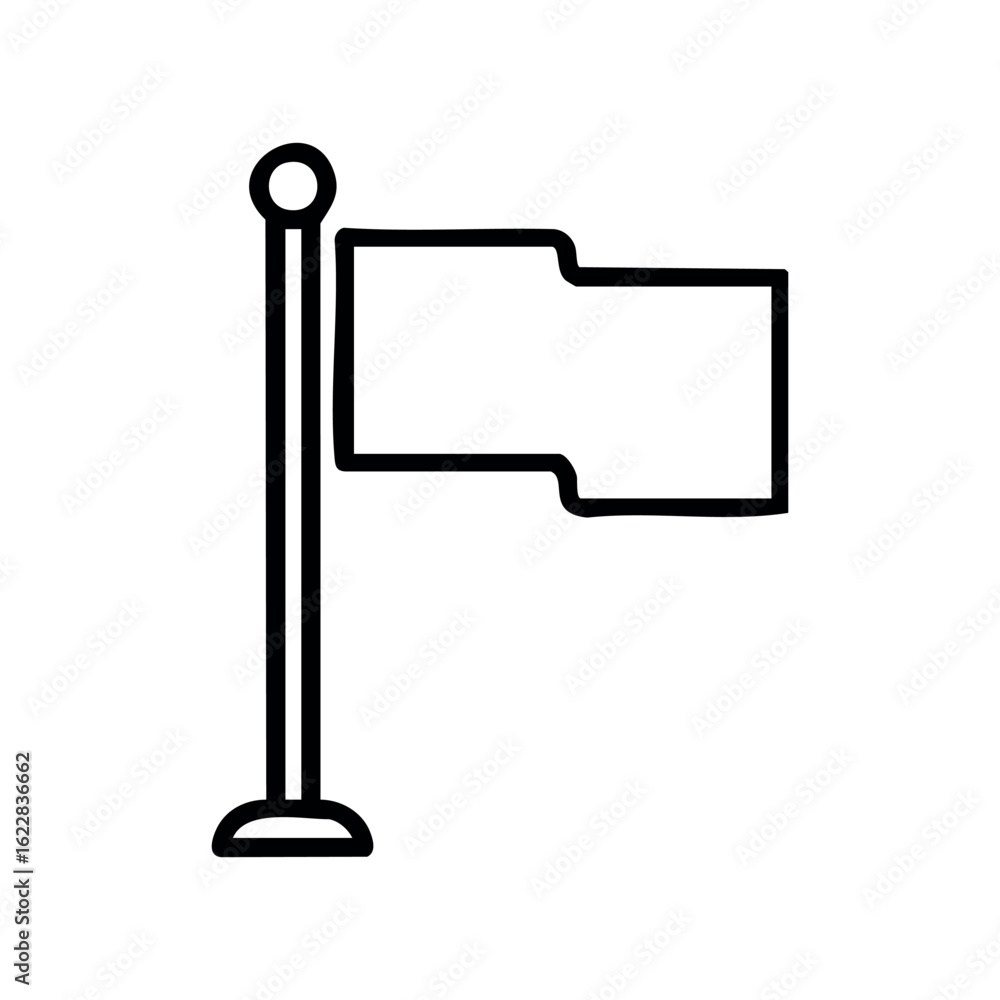 Poster simple outline drawing of a flag on a pole – stock vector icon in line style