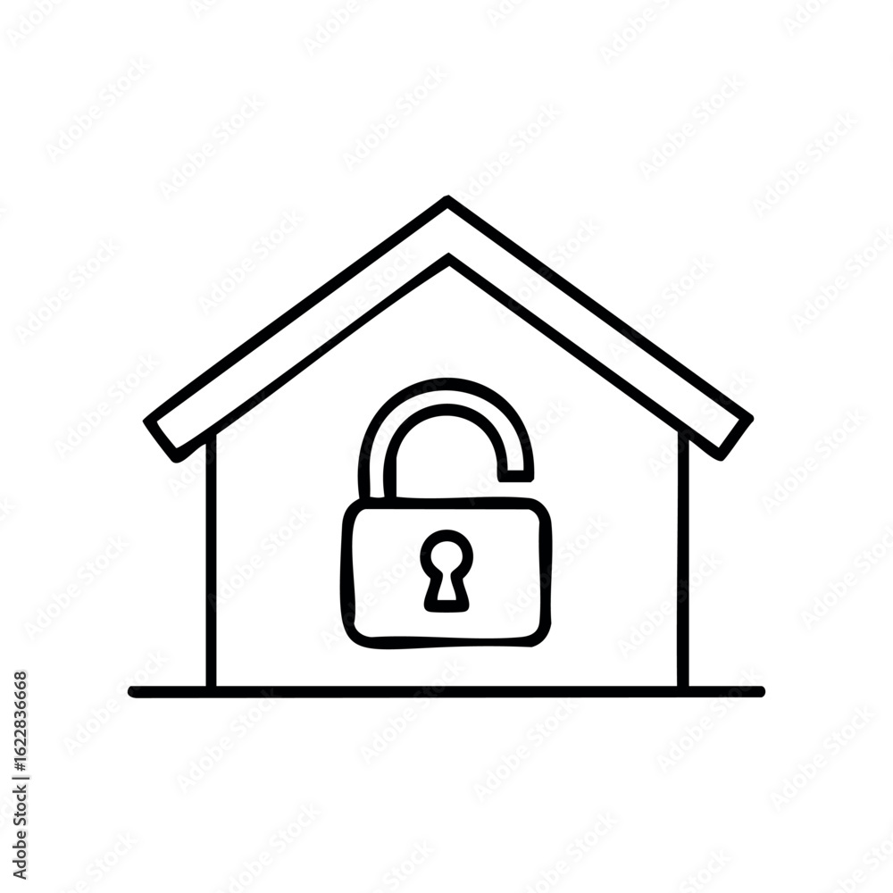 Poster house security symbol with lock icon for privacy and protection concept – stock vector icon in line 