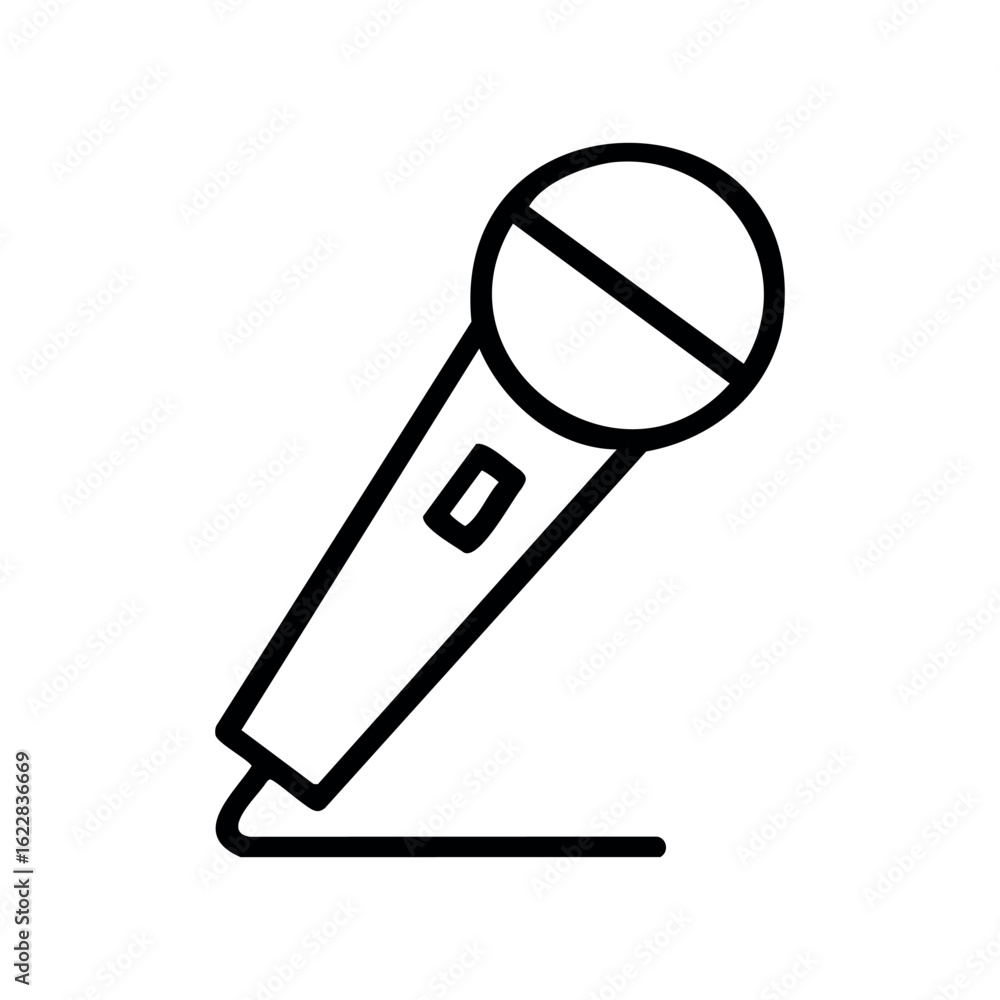 Poster microphone icon design in simple black and white outline style – stock vector icon in line style