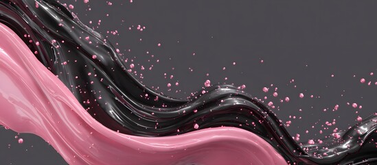 Fluid abstract background with pink and black glossy waves and splashes

