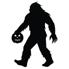 Bigfoot holding carved pumpkin sasquatch silhouette