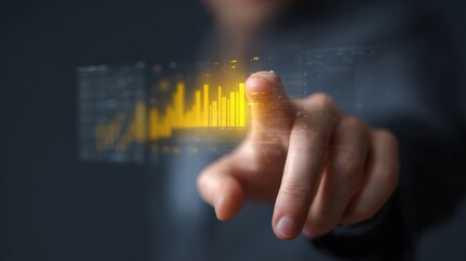 Financial Innovation: A hand interacting with a digital financial chart, symbolizing innovation, analysis, and progress in a technological, data-driven landscape.