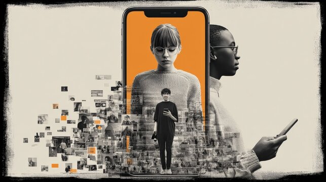 Conceptual Image of Social Media Influence on Young People's Identity and Mental Health, Digital Age