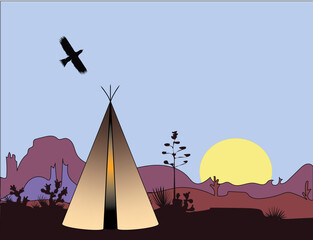 Wigwam in a Desert Sunset Landscape © Olesia