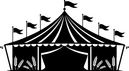 Black silhouette vector of a large Oktoberfest tent with peaked roof and entrance flap