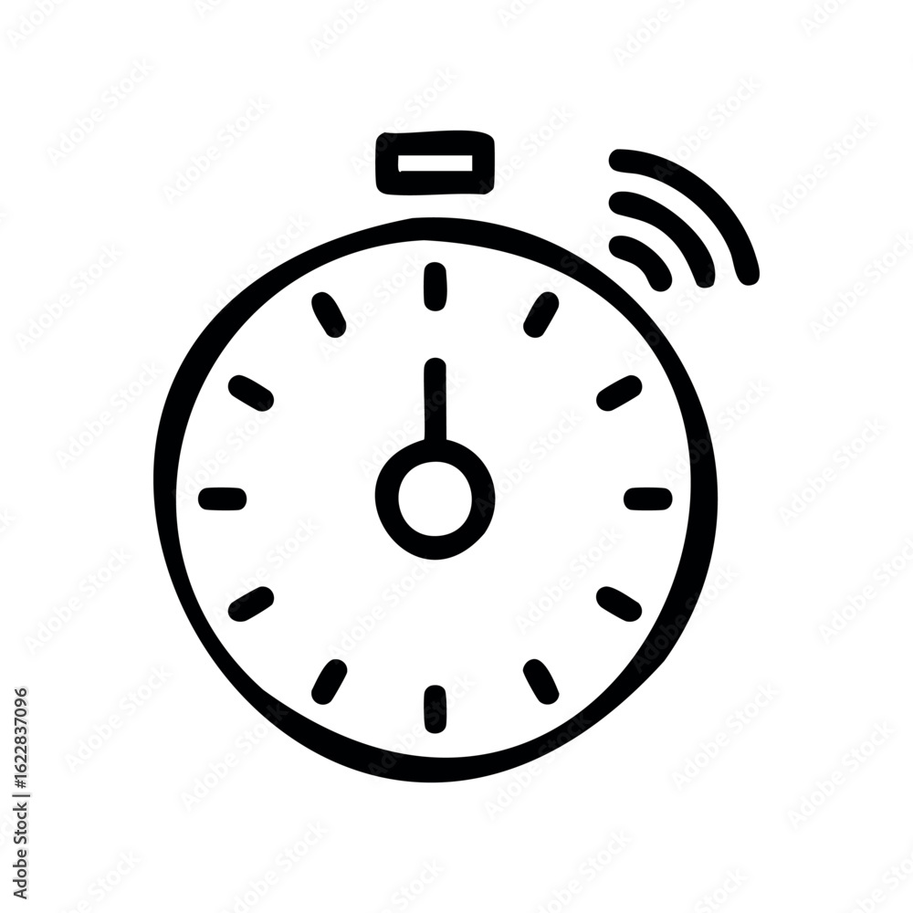 Poster minimalist hand-drawn stopwatch icon with alarm feature – stock vector icon in line style