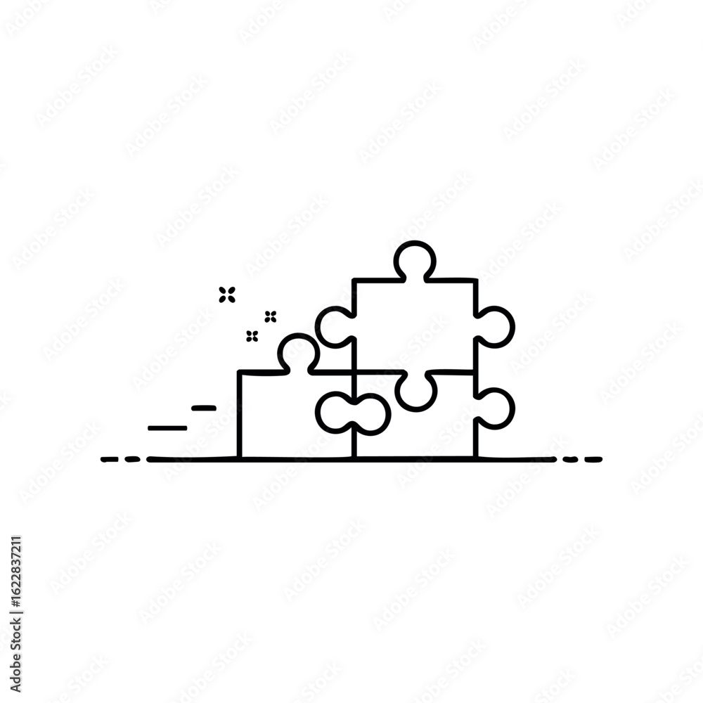 Poster minimalist line art of puzzle pieces assembling together – stock vector icon in line style