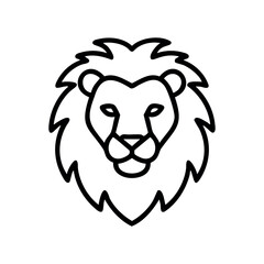 Obraz premium Simple line drawing of a lion head with full mane – stock vector icon in line style