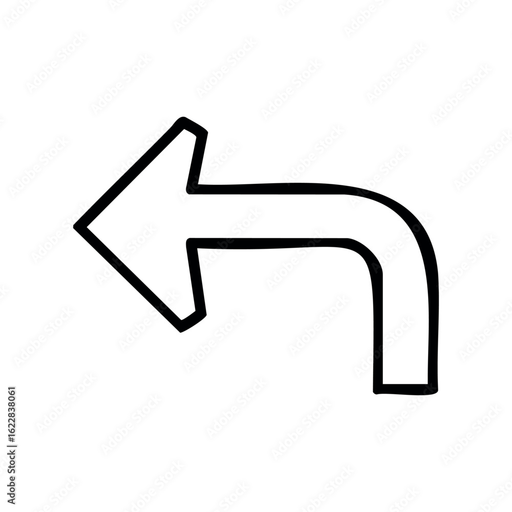 Poster simple curved left arrow icon in bold black outline – stock vector icon in line style
