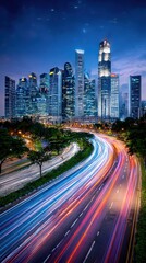 Fototapeta premium City lights blur on highway at night
